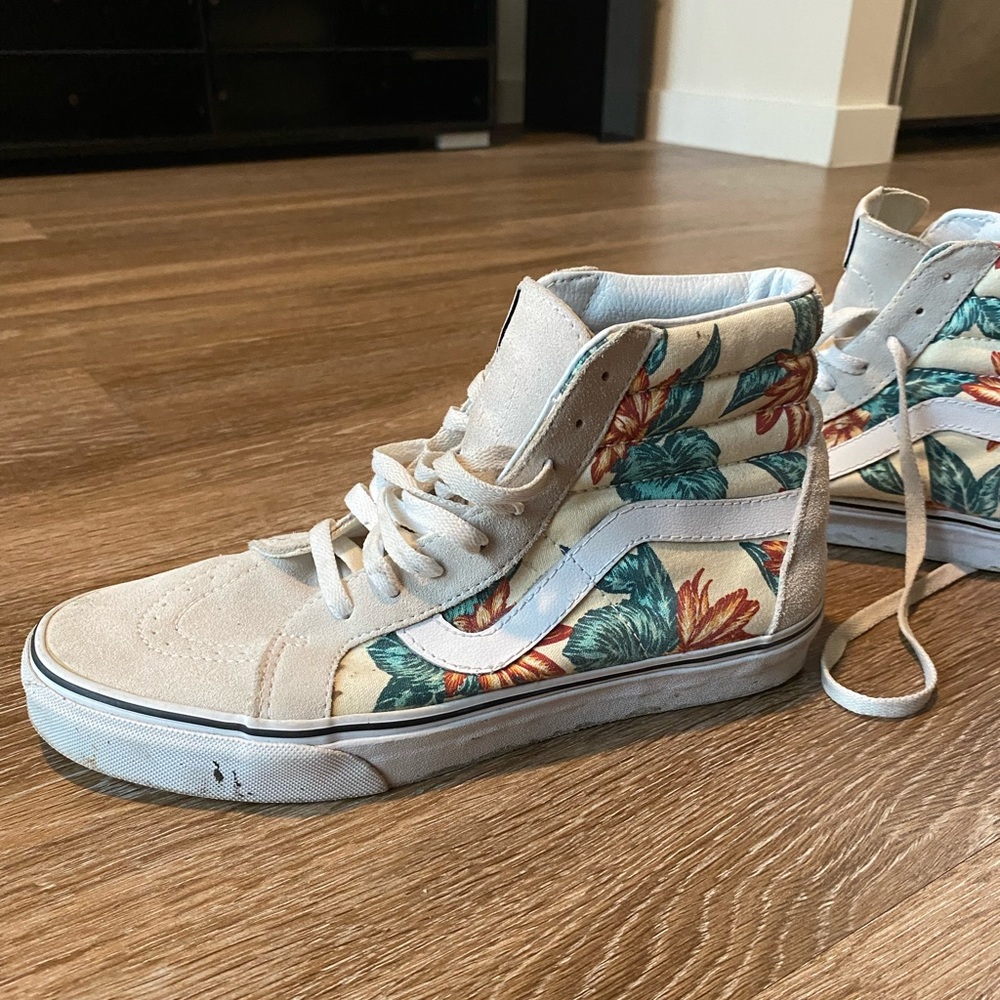 Floral suede high top vans. 8.5